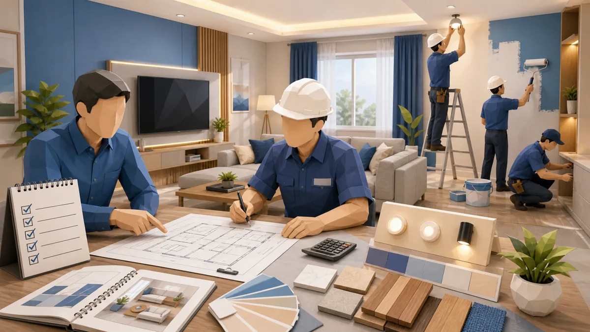 Cara merenovasi ruang keluarga dengan perencanaan denah, RAB, pilihan material, pencahayaan, cat dinding, lantai, furnitur, dan finishing yang rapi