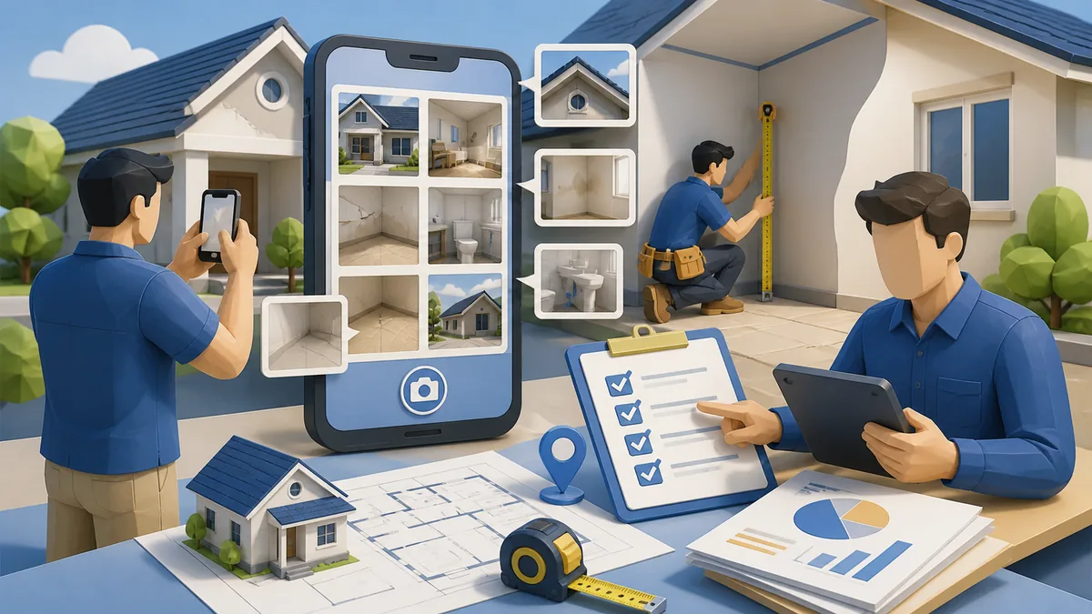 Checklist foto rumah sebelum minta estimasi renovasi dengan dokumentasi kondisi bangunan, ukuran area, lokasi proyek, scope pekerjaan, RAB, dan survey