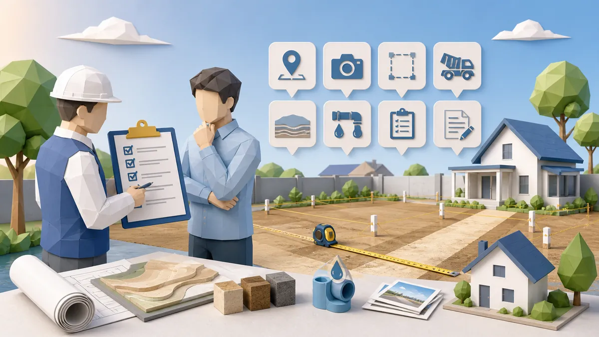 Checklist survey lokasi sebelum bangun rumah untuk cek ukuran lahan, akses material, kondisi tanah, dan utilitas