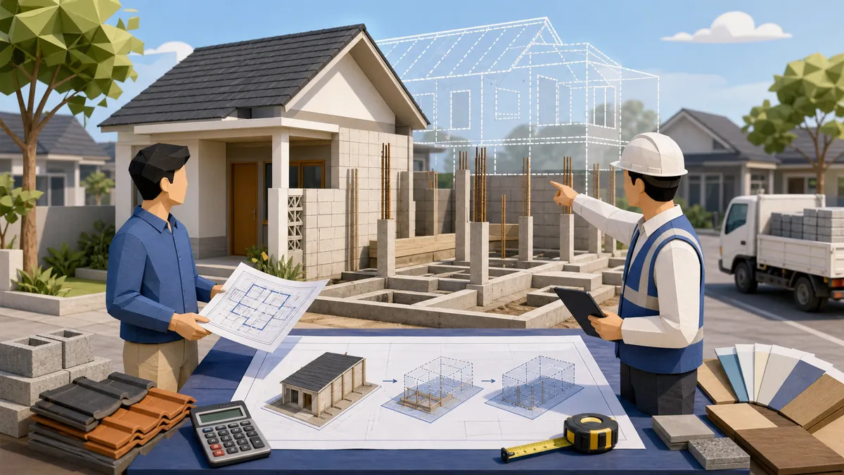Jasa bangun rumah Bekasi untuk rumah tumbuh dengan perencanaan bertahap, RAB, scope pekerjaan, struktur, dan material