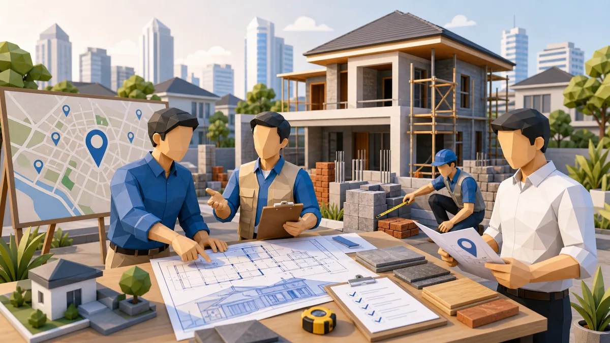 Jasa bangun rumah Jakarta Selatan dengan survey lokasi, perencanaan scope pekerjaan, RAB, material, jadwal tukang, dan pengawasan proyek rumah