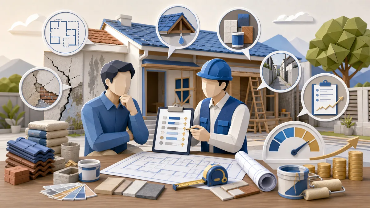 Penyebab biaya renovasi rumah sering berubah karena scope belum jelas, kondisi rumah lama, pilihan material, akses proyek, dan revisi RAB